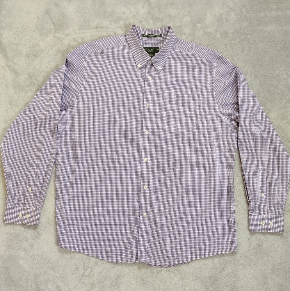 Eddie Bauer Purple & White Micro Check Wrinkle Resistant Dress Shirt Sz XL